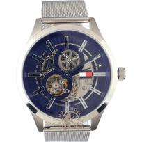 Tommy Hilfiger Spencer Mėlynas ciferblatas Sidabrinė metalinė tinklelio apyrankė Vyriškas mechaninis automatinis laikrodis 1791643 mėlyna