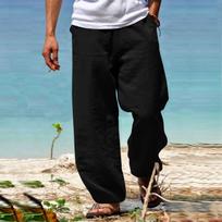 Vyriškos medvilninės ir lininės kelnės be virvelių Vasarinės naujos vientisos spalvos vyriškos kelnės Laisvos Fitness Causal Plius dydis S-5XL 4XL juoda