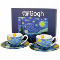 Dvi "žvaigždžių nakties" "van Gogh" espreso puodeliai su lėkštutėmis