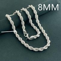 Korean Hot-Selling 8MM Twisted Rope Herringbone Necklace, Copper Plated Silver, 18-24 Inch 20 inch 8MM (50CM)