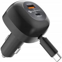 Automobilinis Įkroviklis 3-in-1 75W USB-C / USB-A / Integruota Ištraukiama 75cm Juodas