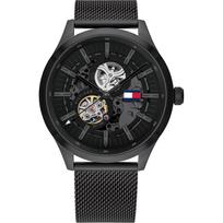Tommy Hilfiger Spencer Vyriškas automatinis laikrodis su juodu ciferblatu ir juodu Milanese apyranke 1791644 juoda