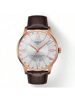1 Klasikinis vyriškas GMT laikrodis - Tissot Chemin des Tourelles Powermatic 80, Šveicariškas 42 mm rožinio aukso PVD nerūdijančio plieno laikrodis, T099.429.36.038.00 ruda