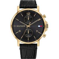 Tommy Hilfiger Daniel Vyriškas kvarcinis laikrodis su juodu ciferblatu ir juoda odine apyranke 1710417 juoda