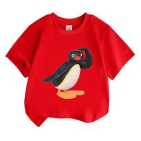 Marškinėliai Pingu kawaii Berniukams Mergaitėms Vaikų Drabužiai Hip Hop Viršutiniai Drabužiai Trumpomis Rankovėmis Sporto Mada Gatvės Stilius Manga/Komiksų Marškinėliai Mažyliams 100 raudona