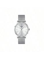Women's quartz watch, 50m water-resistant, Swiss-made, 34mm silver dial, stainless steel case and bracelet, Model: T143.210.11.011.00 sidabras