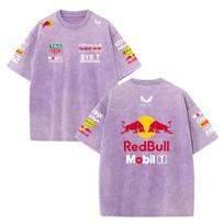 2026 m. vasaros F1 lenktyninis kostiumas Red Bull Vestapan komandos uniforma trumpomis rankovėmis vintažinio plovimo marškinėliai apvaliu kaklu marškinėliai S
