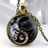Retro Yin ir Yang Drakono Dizaino Stiklinis Kupolas Rankų Darbo Grandinėlės Pakabukas Karoliai Vyrams Ir Moterims Papuošalų Aksesuarai Gimtadienio Dovana