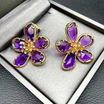 Luxury Green Crystal Flower Earring Open Ring Jewelry Set for Women Charm Zircon Stud Earring Wedding Party sidabro pilka spalva