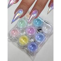 9-Colors Mermaid Chrome Nail Powder ,9pcs Aurora Mermaid Chrome Nail Art Dusts High Glossy Holographic Glimmer Pigment For Nail Decoration 9pcs