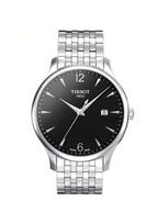 Tissot men's quartz watch with leather strap, water-resistant up to 30 meters, Model T063.610.11.057.00 smėlis