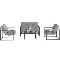 Outsunny sodo baldų komplektas 4 asmenims, atsparus oro sąlygoms, balkono baldų komplektas su 2 vietų sofa, foteliu, sėdimomis pagalvėmis, šoniniu staliuku, lauko sėdimųjų baldų grupe, terasos baldais, sodo poilsio zona, šviesiai pilka