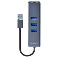 Savio AK-57 USB-A - 3 x USB-A HUB with RJ-45 Gigabit Ethernet adapter 5000Mbit/s grey USB 3.2 Gen 1 (3.1 Gen 1) Micro-B 5000Mbit/ai Juoda