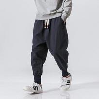 Medvilninės lino haremo kelnės vyrams Vienspalvės Elastingas juosmuo Streetwear Džogeriai Naujos Laisvos Kritęs tarpkojis Kelnės Laisvalaikio kelnės vyrams KTB M