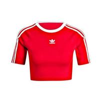 adidas Originals dryžuoti trumparankoviai moteriški marškinėliai su apvalia apykakle, raudoni L raudona