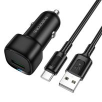 "Borofone" automobilinis įkroviklis BZ34 Cloud - USB - QC 3.0 18W su USB-C tipo kabeliu, juodas