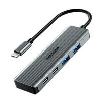 Adapteris Essager 4 in 1 pilkas (In: Type-C, Out: 2xUSB-C ir 2xUSB)