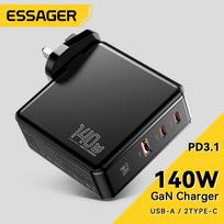 Įkroviklis Essager GaN Journey juodas 140W (2xPD / QC3.0)