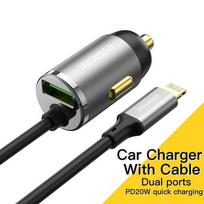 Automobilinis įkroviklis Essager "Bee" pilkas 20W (1xQC3.0) + integruotas "Lightning" laidas (Special for iPhone)