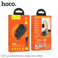 Įkroviklis Hoco N28 juodas (PD20W / QC3.0) + Type-C / Lightning 100cm laidas
