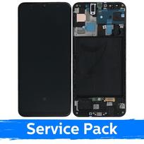 LCD ekranas suderinamas su Samsung A505 A50 juodas su rėmeliu (Service Pack)