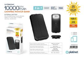 Išorinė baterija POWER BANK Platinet SOLAR 10000mAh (2xUSB; 1xUSB-C; 3A) juodas