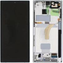 LCD ekranas Samsung S908 S22 Ultra su lietimo ekranu ir rėmeliu Phantom White originalus (paslaugų paketas)