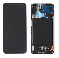 LCD ekranas Samsung A705 A70 2019 su jutikliniu ekranu ir rėmu juodas OLED (tikras dydis)