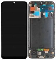 LCD ekranas Samsung A505 A50 2019 su lietimo ekranu ir rėmeliu juodas originalus (service pack)