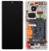 LCD ekranas Huawei P50 PRO su lietimo ekranu, rėmeliu ir baterija Pearl White originalus (service pack)