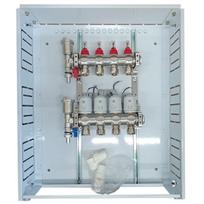 Grindinio šildymo kolektorius 4 kontūrų su terminėmis pavaromis NC AC230V ir debitomačiais