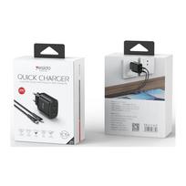 YESIDO WALL ĮKROVIKLIS YC54 PD 20W QC 2xUSB-C + TYPE-C/LIGHTNING LAIDAS 27W 1M juodas