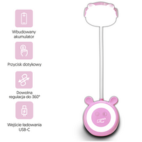 LED Teddy bear desk Lempa 3W, 3000/4500/6000K, adjustable, 1200mAh, rožinis,  LTC