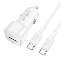 "Borofone" automobilinis įkroviklis BZ34B Cloud - USB + C tipo - QC 3.0 PD 38W su C tipo į C tipo laidu, baltos spalvos