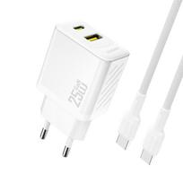 Dudao A26TCEU PD QC 25W GaN USB-A USB-C Wall Įkroviklis with USB-C Laidas - Baltas