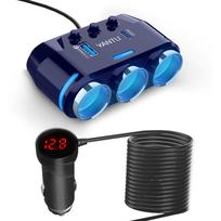 Automobilio cigarečių degiklio lizdo daliklis B39-C - 3 lizdai + USB + Type C - QC 3.0 PD 3A 120W su ekranu ir laidu