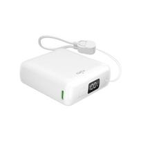 Puro 10000mAh 20W USB-C USB-A išorinė baterija su ekranu ir įmontuotu USB-C kabeliu – balta