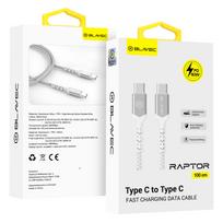 Blavec kabelis Raptor pintas - Type C į Type C - PD 60W 3A 1 metras Apple CarPlay/Android Auto (CRA-CC3WS10) baltas-sidabrinis