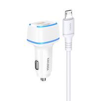 KAKU automobilinis įkroviklis KSC-528 Shengyu - 2xUSB - 2,8A su USB į Micro USB baltas