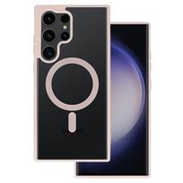 Akrilinis spalvotas magnetinis dėklas telefonui Samsung Galaxy S25 Ultra šviesiai rožinis