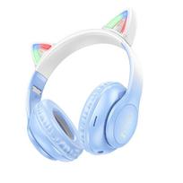 HOCO belaidės Bluetooth ausinės W42 su katės ausimis kristalinės mėlynos