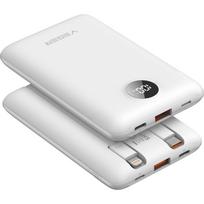 VEGER išorinė baterija 10000 mAh su įmontuotais kabeliais Type C / Lightning PD QC3.0 2A 22,5W C11C (W1170) balta