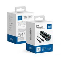 Automobilinis įkroviklis Blue Star 30W USB-C/USB-A + USB-C to USB-C 60W cable 1.0m juodas