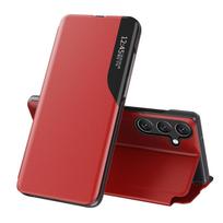 Ekologiškos odos vaizdas elegantiškas dėklas telefonui su atvartu ir stovo funkcija Samsung Galaxy A36 - Raudonas
