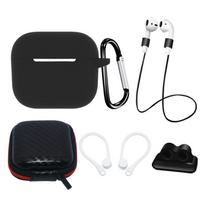 AirPods 3 Silikoninis Dėklų Rinkinys + Dėklas/Ausų Kabliukas/Kaklo Dirželis/Laikrodžio Dirželio Laikiklis/Karabinas - juodas