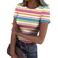 Ladies Slim Bottom T-shirt Fashion Casual   Round Neck Pullover Short Sleeve Top XL violetinė