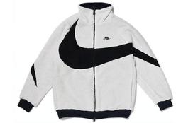 Nike Big Swoosh dvipusis pliušinis striukė Azijos dydžiai Baltas Juodas BQ6546-114 S