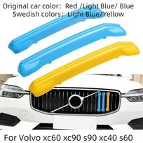 3 vnt. Automobilio priekinio tinklelio grotelių apdailos sportinės dekoratyvinės juostelės dangtelio lipdukai Volvo xc60 xc90 s60l 2017- 2023 XC60 18-21year mėlyna/raudona