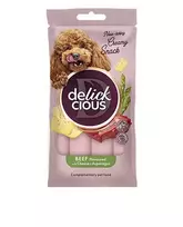 Delickcious kreminiai skanėstai šunims su jautiena, sūriu ir smidrais, 4x15 g