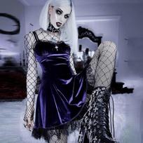 InsGoth Goth Cross Seksuali violetinė suknelė Vintage Velvet A Line Lolita Suknelė Estetiška gotikinė aukšto juosmens moteriškos vakarėlio suknelės L violetinė